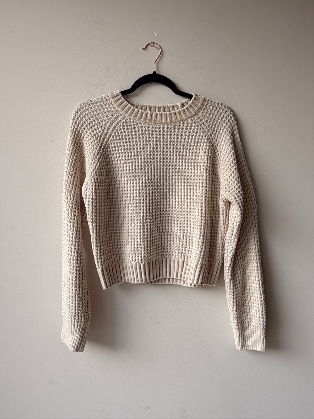 Altar'd State Cream Waffle Knit Crew Sweater